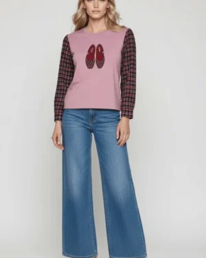 Sudadera rosa con mangas de cuadros Lolitas