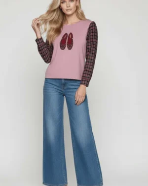 Sudadera rosa con mangas de cuadros Lolitas