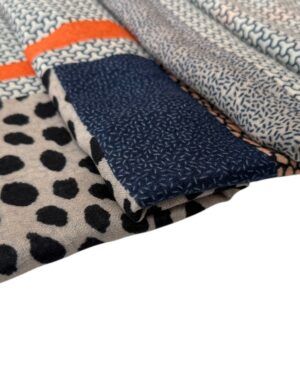 Fular lana cuadros y print azul