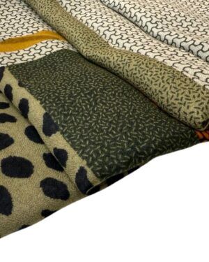 Fular lana cuadros y print verde