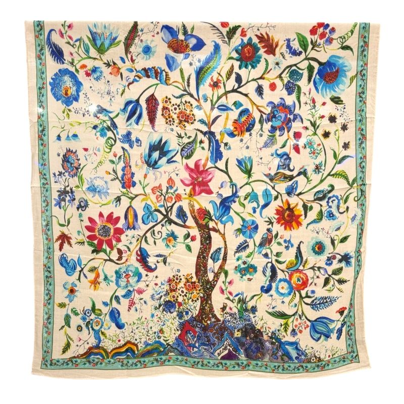 Fular de cashmere florecitas azules