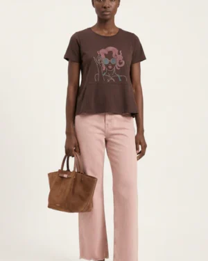 Camiseta marrón con mujer de brillos Lolitas