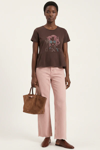 Camiseta marrón con mujer de brillos Lolitas