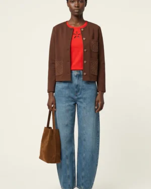 Chaqueta marrón con brillis en bolsillos de Lolitas