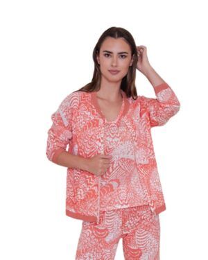 Chaqueta de punto naranja y blanca