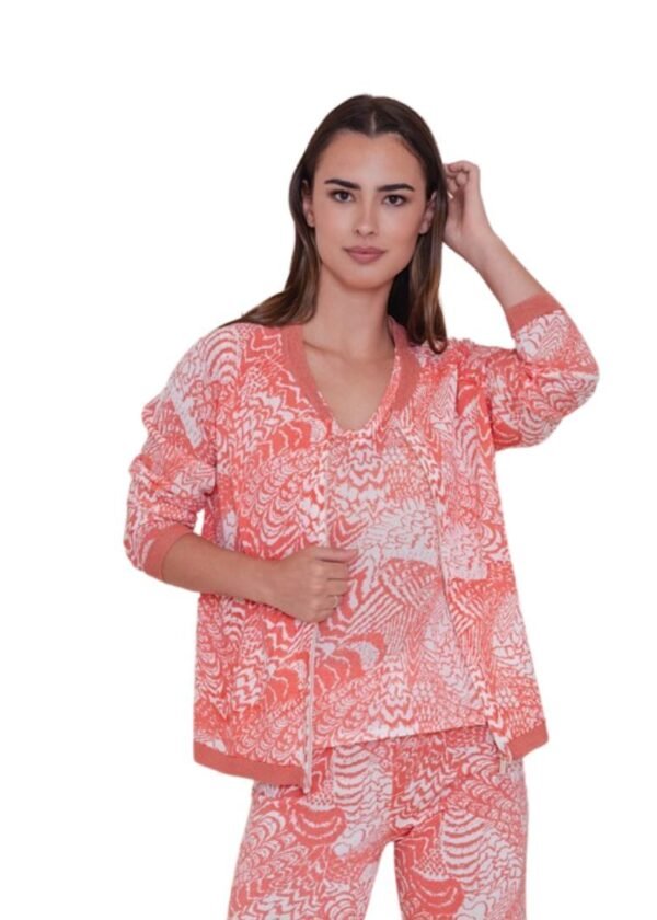 Chaqueta de punto naranja y blanca