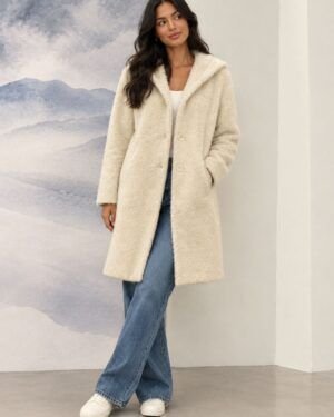 Chaqueta larga de pelo fino beige WNT