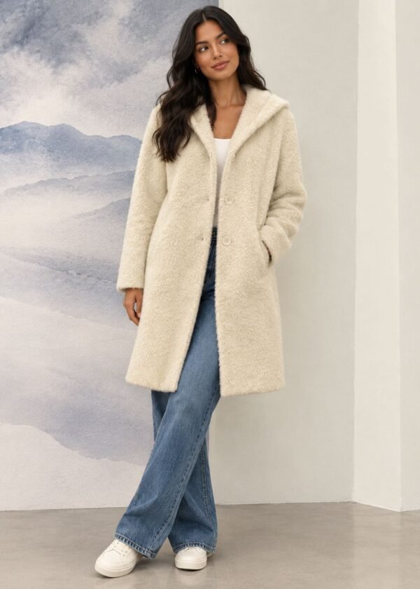 Chaqueta larga de pelo fino beige WNT