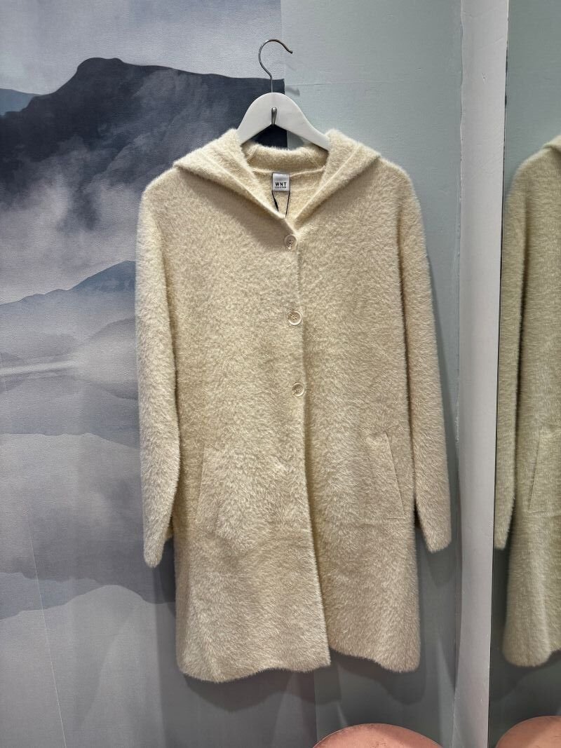 Chaqueta larga de pelo fino beige WNT