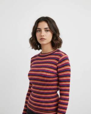 Jersey de punto WNT Collection de rayas en tonos rojo, morado y naranja para mujer