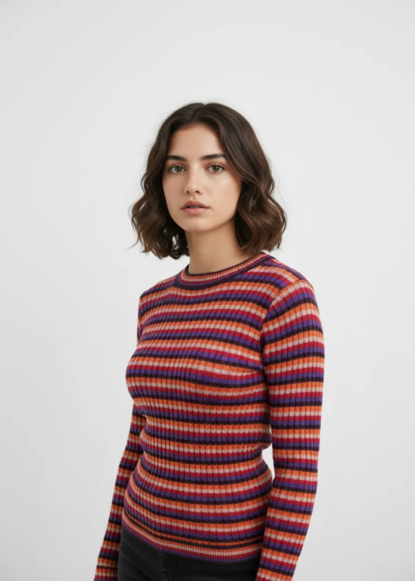 Jersey de punto WNT Collection de rayas en tonos rojo, morado y naranja para mujer