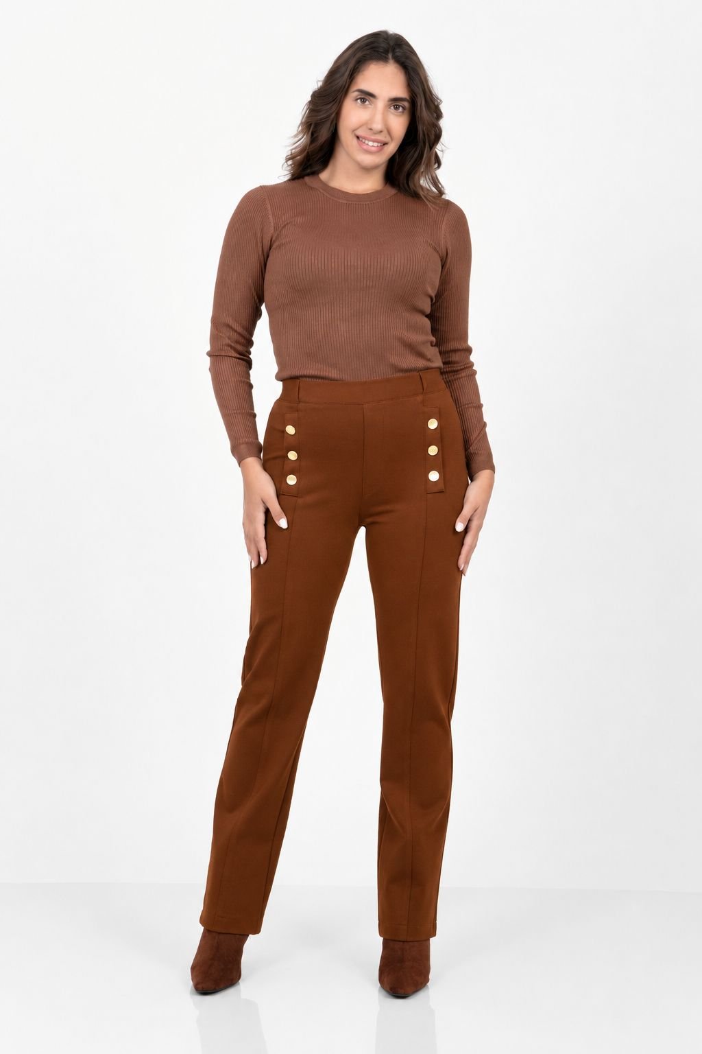 Pantalón marrón botones - Imagen 2