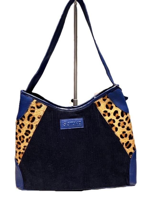 Bolso piel y pana azul Mira