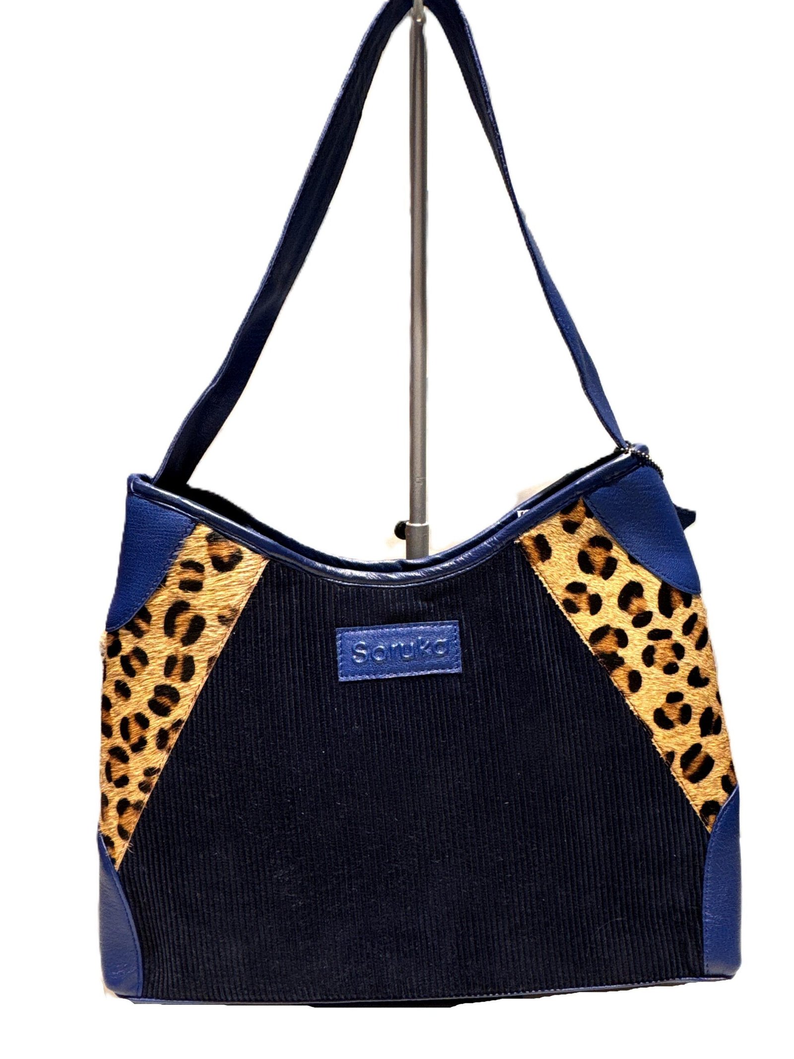 Bolso piel y pana azul Mira