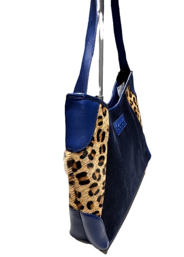 Bolso piel y pana azul Mira