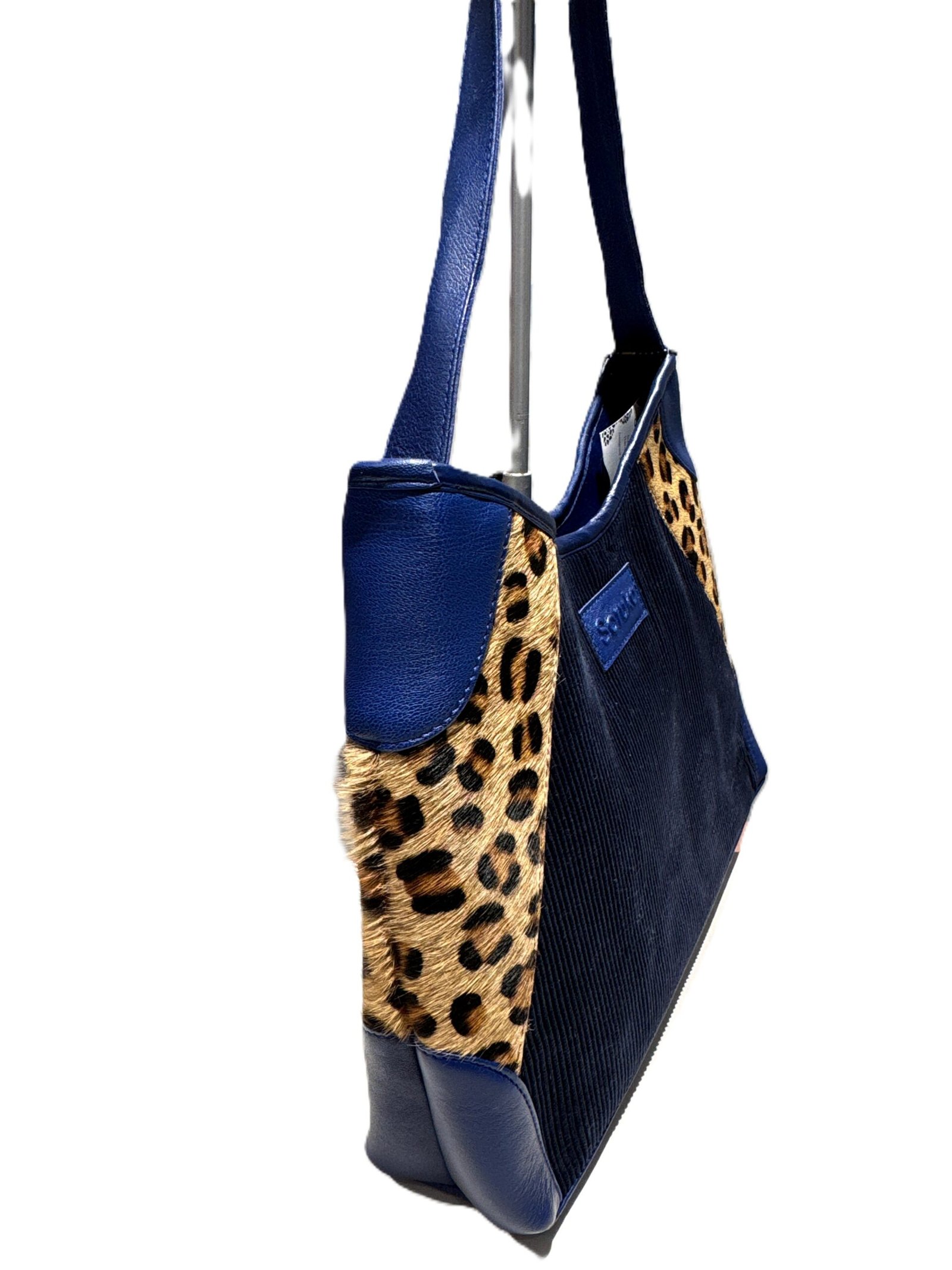 Bolso piel y pana azul Mira - Imagen 2