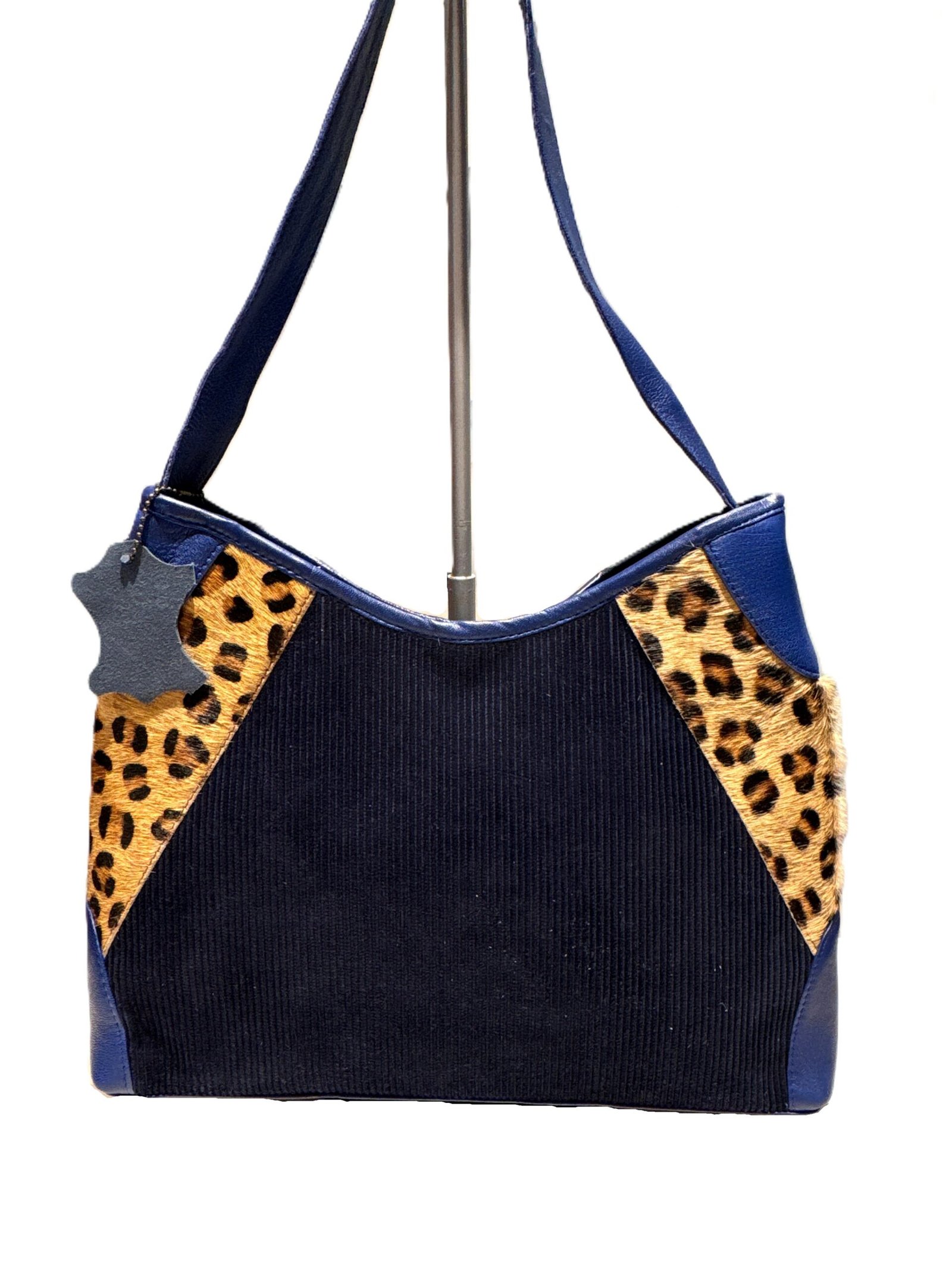 Bolso piel y pana azul Mira - Imagen 3